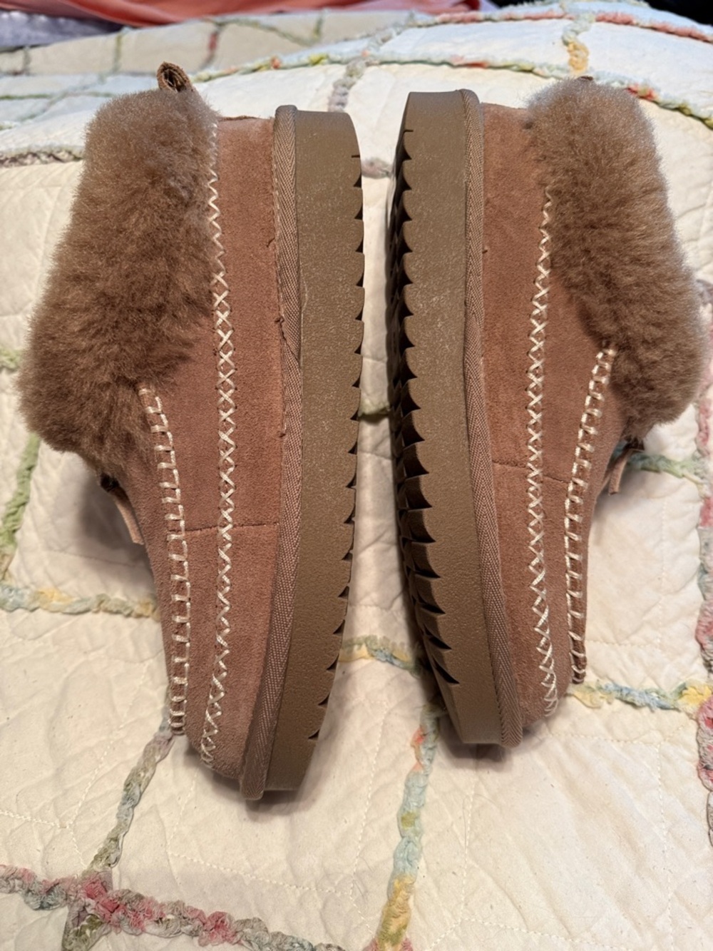 Brown Suede Shearling-Lined Slip-On Slippers - Picture 7 of 9